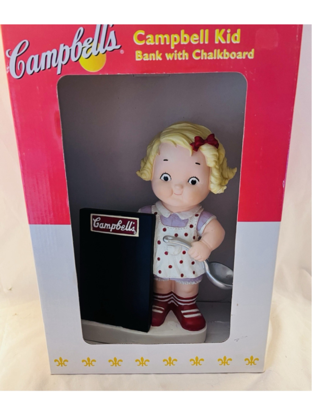 2004 Campbell Soup Kid Bank Chalkboard Girl Chef w/ Box Walmart Exclusive
